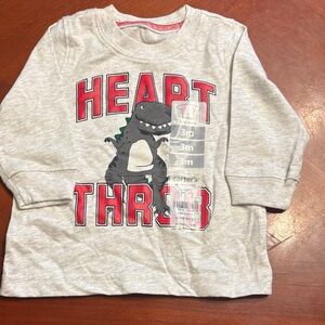 Carter's Gray Long Sleeve Tee with Red 'HEART THROB' Dino Graphic